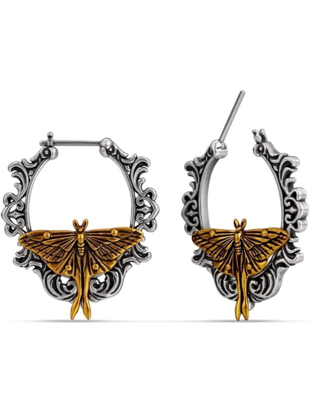 Gothic Butterfly Eye Earrings - 18G Huggie Drop Hoops, Sterling Silver, Emo Punk